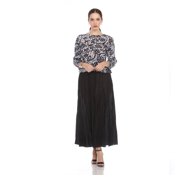 Lace Print Long Sleeve Pleated Dress - DR1220
